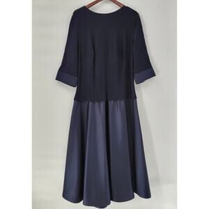 Vintage Tadashi Womens Evening Gown 18 Blue Satin Skirt Formal Maxi 3/4 Sleeve